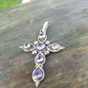 Large Sterling Silver Amethyst Cross